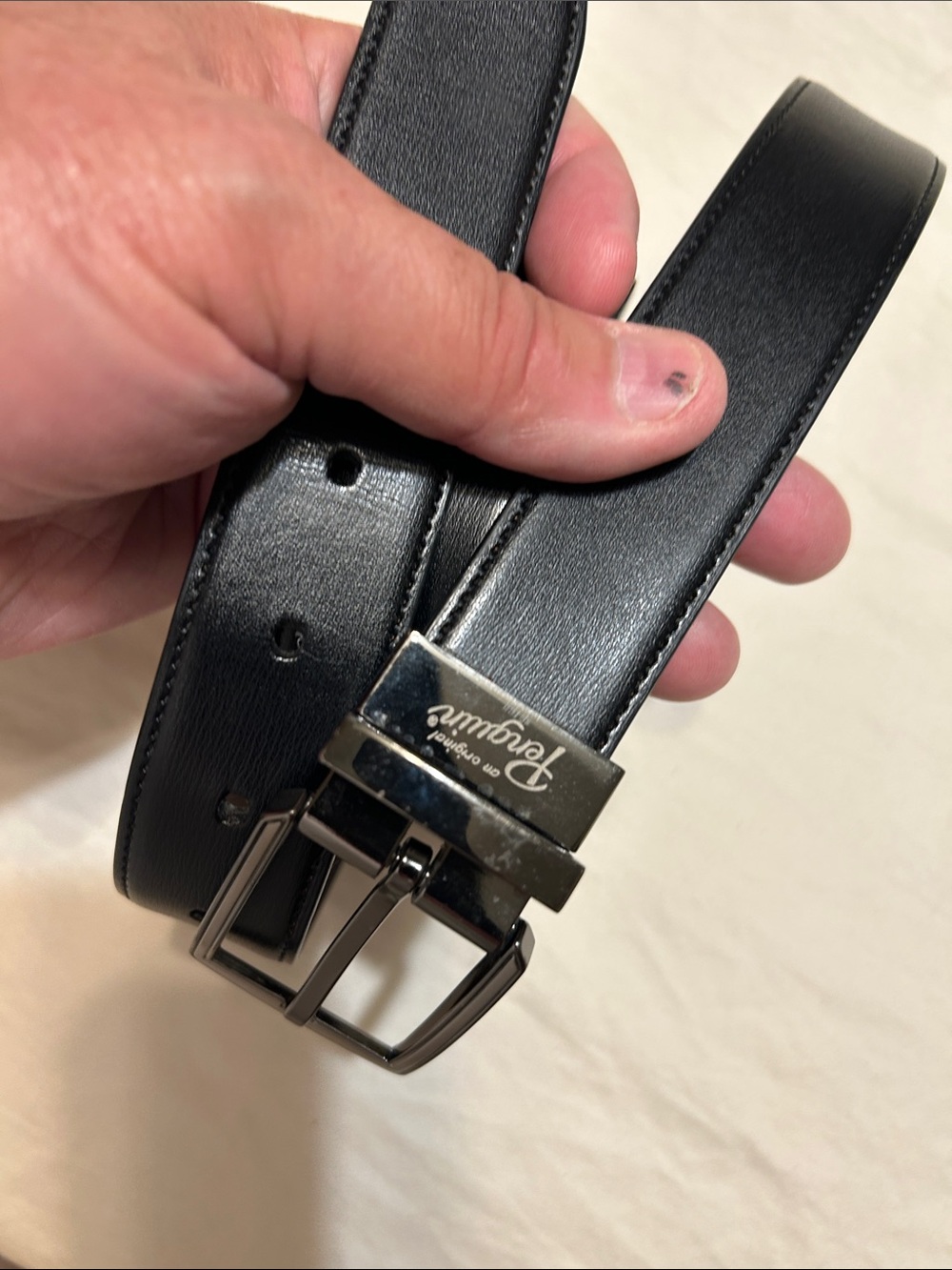 Original Penguin Black Leather Men's Belt with Silver Buckle